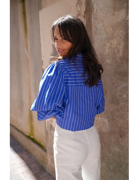MARINA Blue Striped Blouse