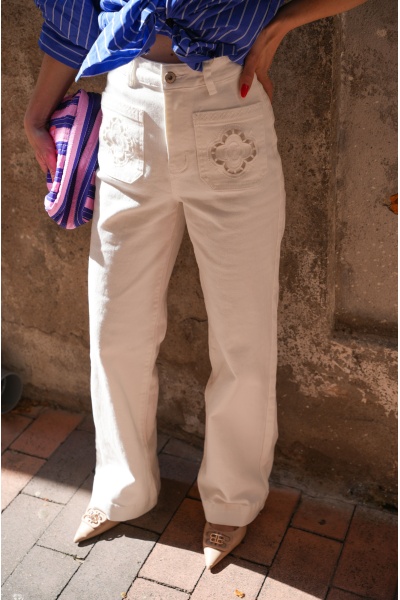 Pantalon Brodé Blanc MANDY