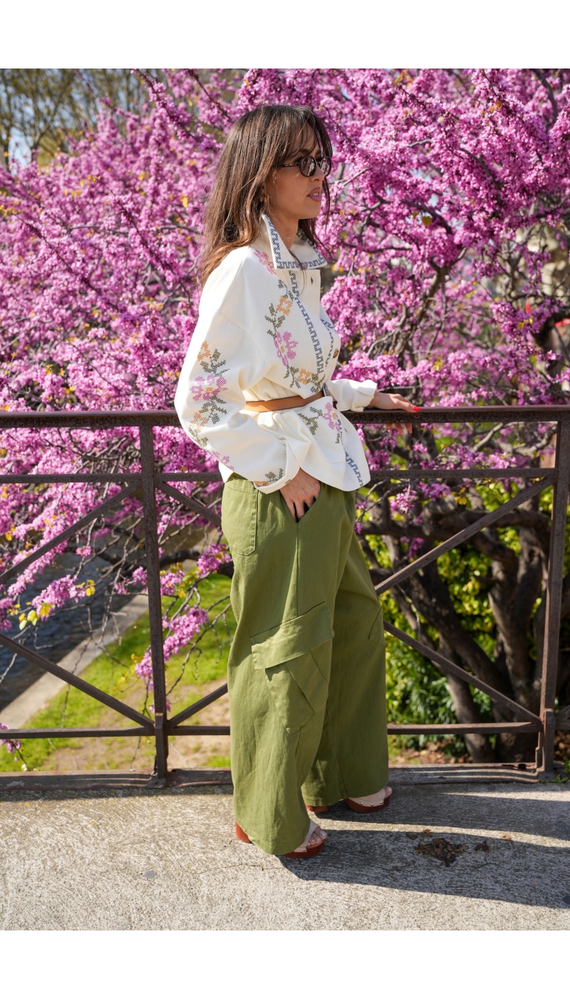 Pantaloni larghi color kaki Johanna WIK