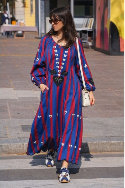 Robe Rayée Johanna NATHY - Élégance et Confort à Domicile