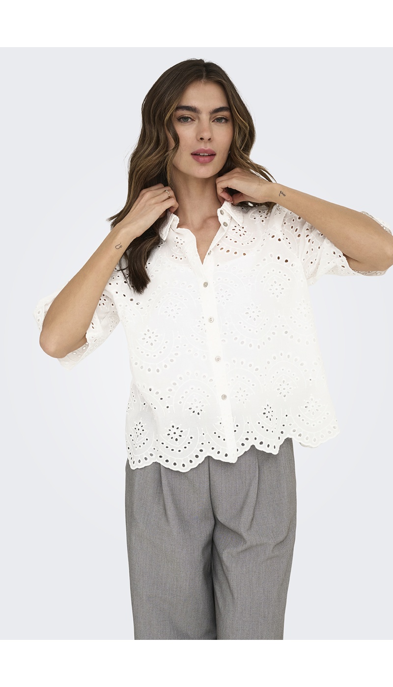 Cloud Dancer Embroidered Shirt ONLVALAIS