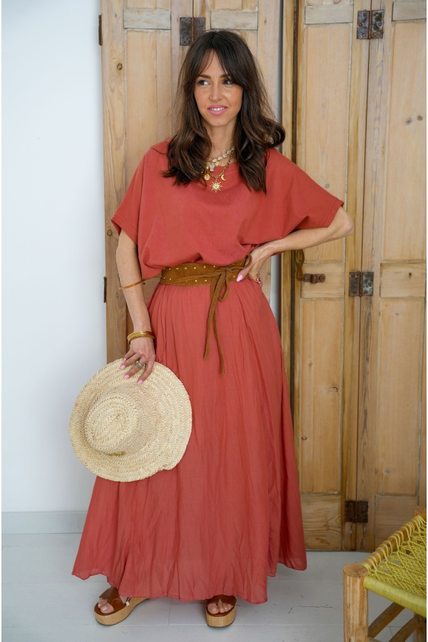 Long Rust Skirt AVA - Elegance and Comfort at Home