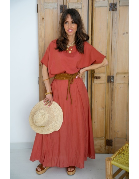 Long Rust Skirt AVA - Elegance and Comfort at Home