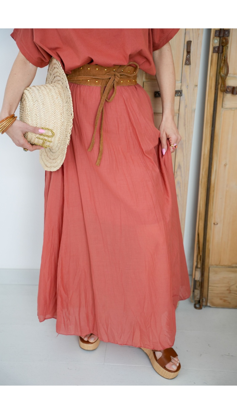 Gonna Lunga Ruggine AVA - Eleganza e Comfort a Casa