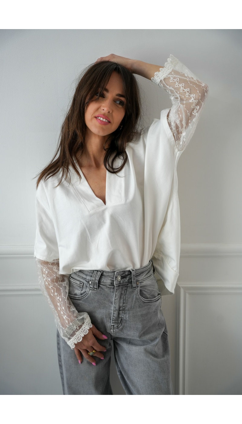 Top in pizzo bianco MELO