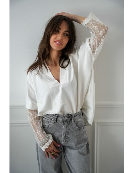 april vintage DENTEL BLANC TOP FEMME