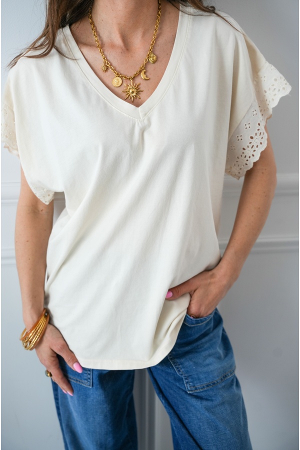 BRODE ECRU T-SHIRT MC FEMME 2