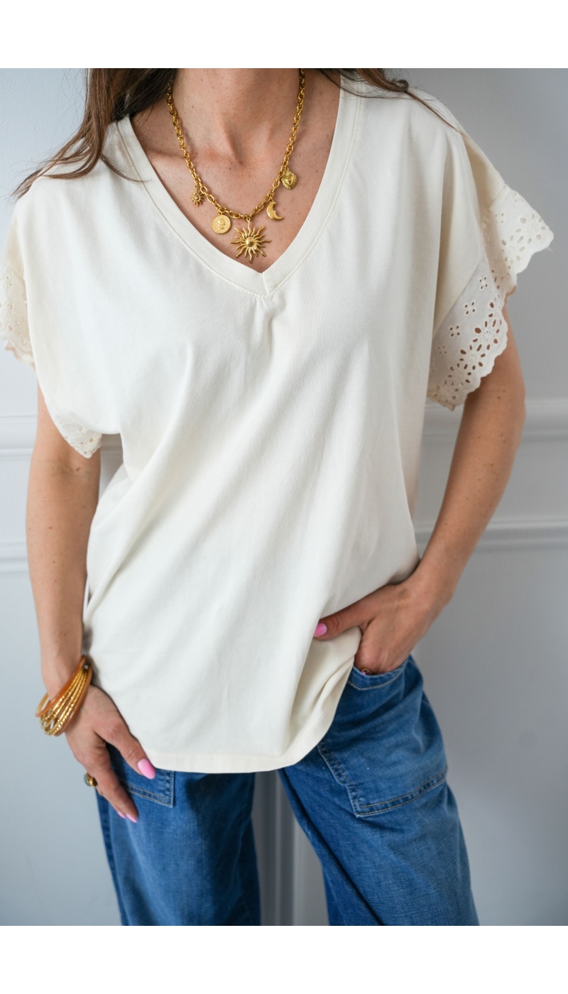 BRODE ECRU T-SHIRT MC FEMME