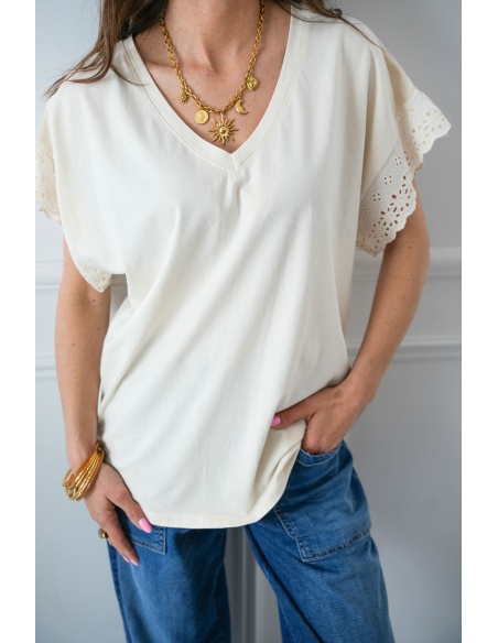 BRODE ECRU T-SHIRT MC FEMME