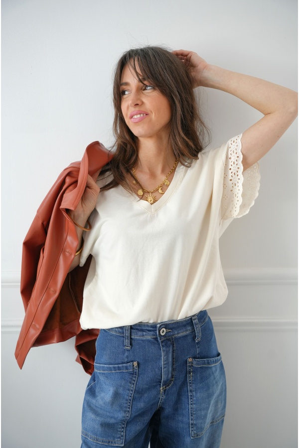 BRODE ECRU T-SHIRT MC FEMME