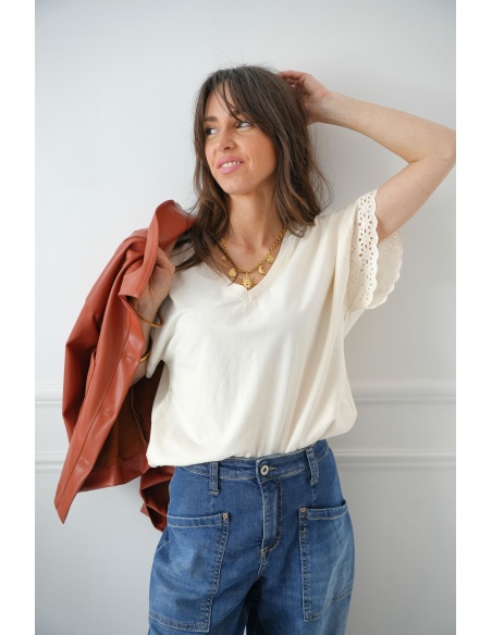 BRODE ECRU T-SHIRT MC FEMME