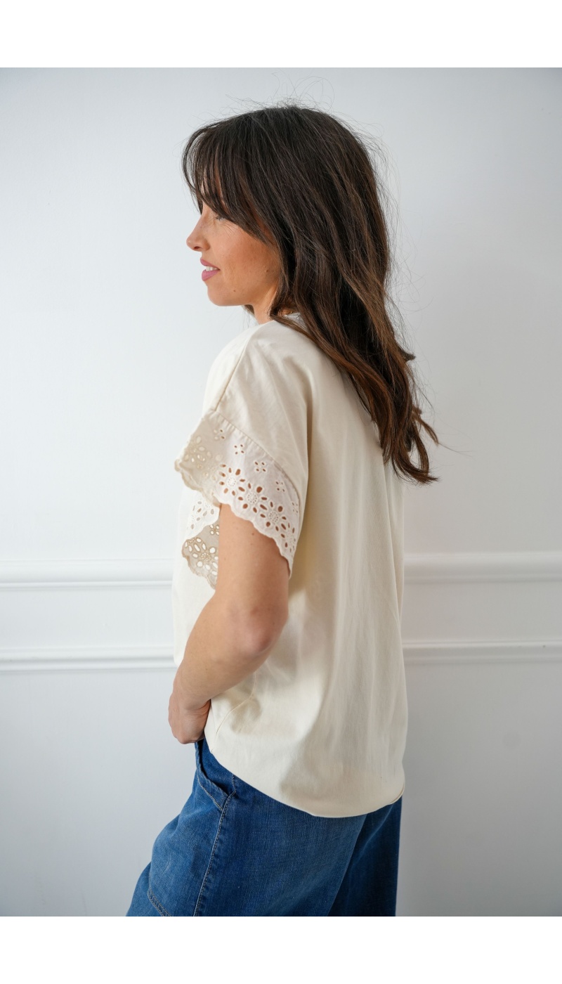 BRODE ECRU T-SHIRT MC FEMME