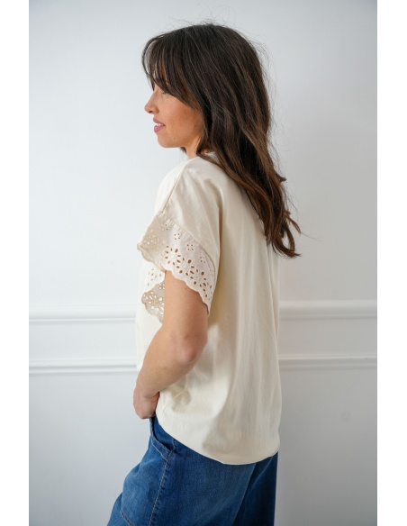 BRODE ECRU T-SHIRT MC FEMME