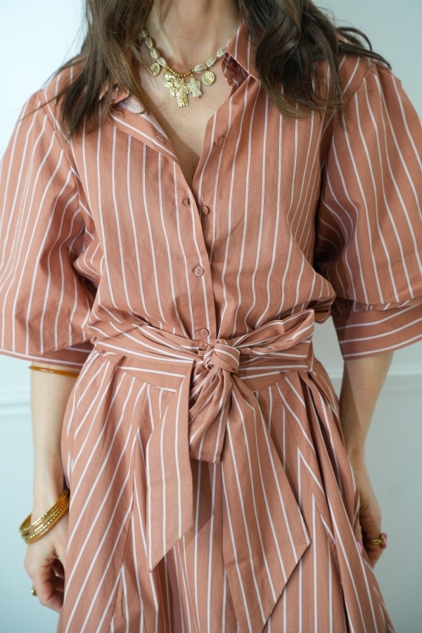 MARINA Beige Striped Blouse - Elegance and Comfort