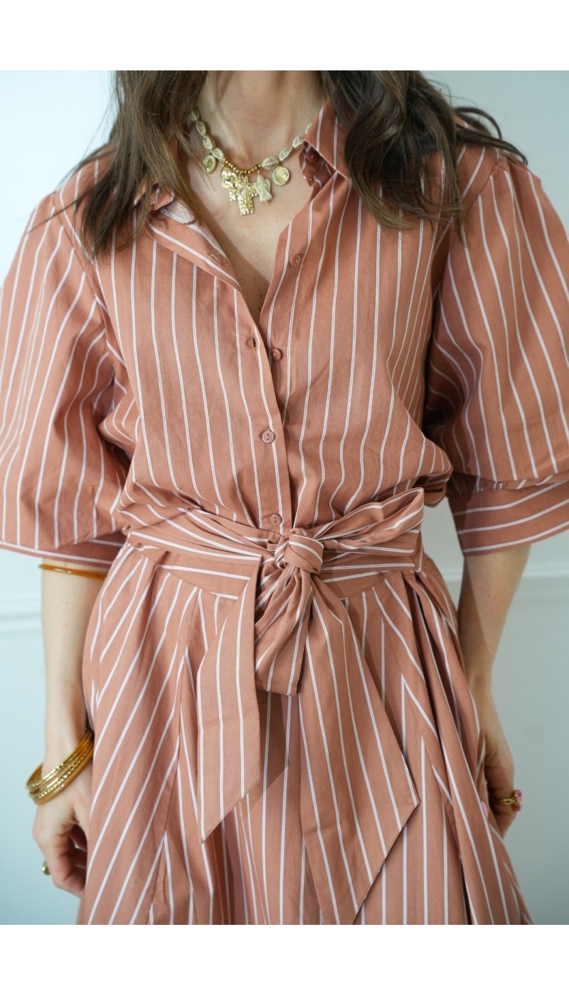 MARINA Beige Striped Blouse - Elegance and Comfort