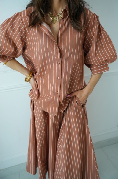 Chemisier Rayé Beige MARINA - Élégance et Confort 2