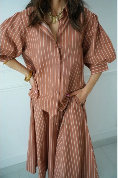 Chemisier Rayé Beige MARINA - Élégance et Confort 2