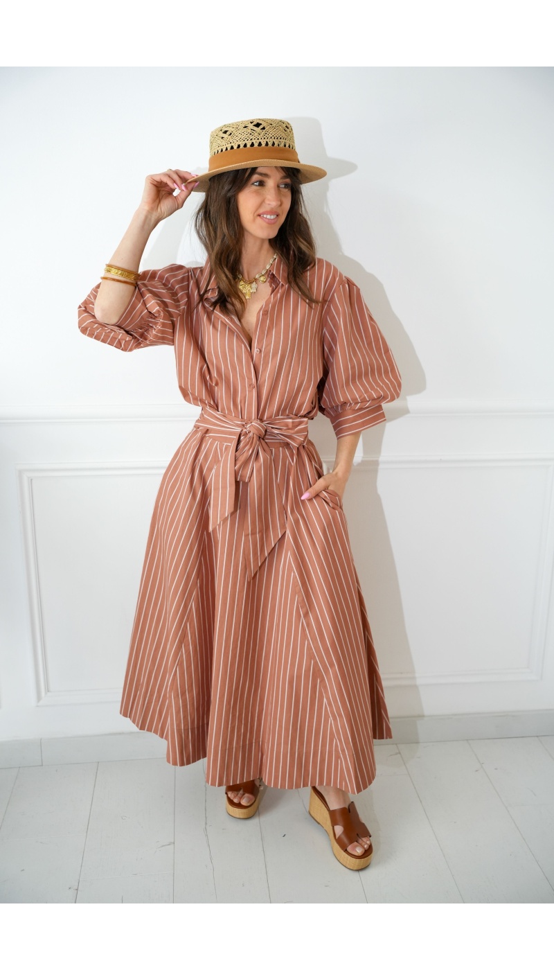 MARINA Beige Striped Blouse - Elegance and Comfort