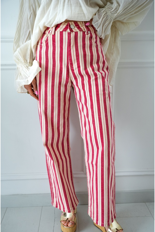 Pantalones ASTRID de rayas rojas - ¡Nueva llegada elegante!
