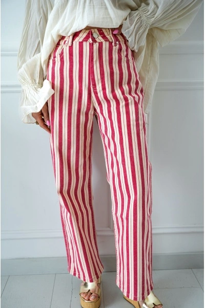 Pantalon Rayé Rouge ASTRID - Nouveauté Élégante!