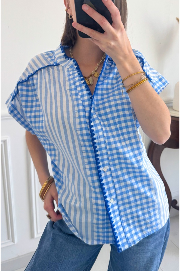 NEIA Blue Check Blouse