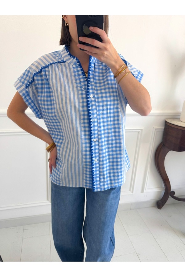 NEIA Blau karierte Bluse 2
