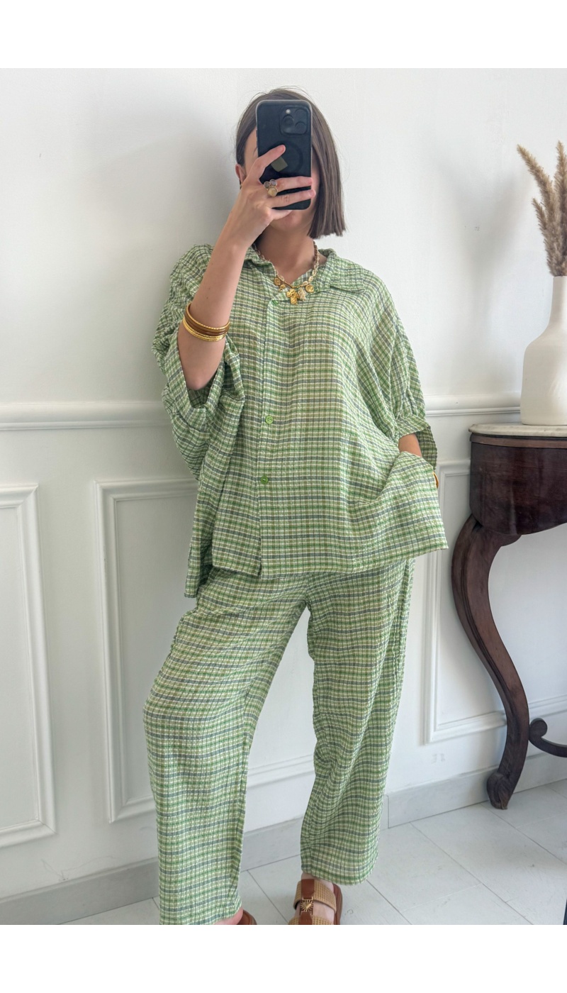 GREENY Pantalón cuadros verdes