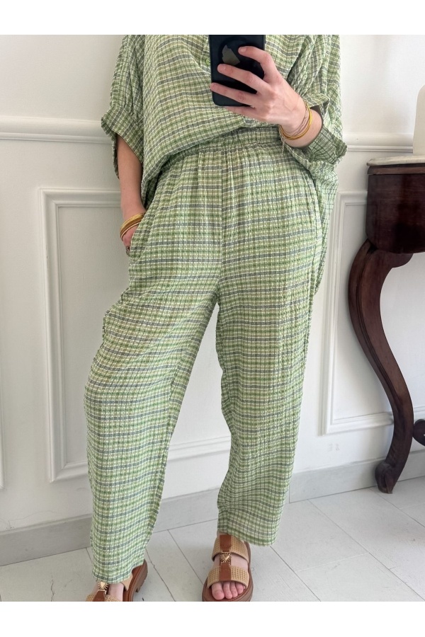 GREENY Green Check Trousers 2