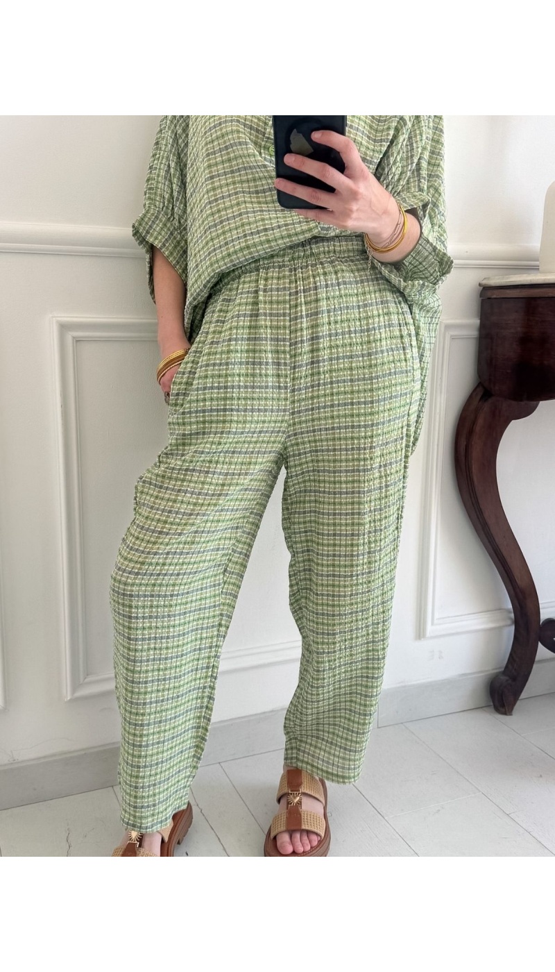 ines moda nan fang bdn VERT ECRU PANTALON FEMME