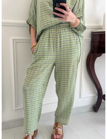 GREENY Pantalón cuadros verdes
