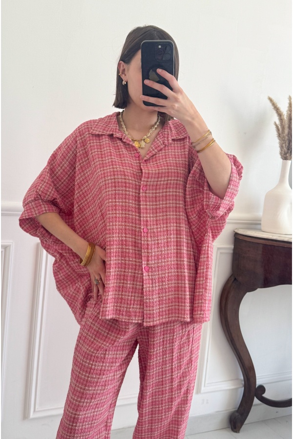 Pink Check Blouse GREENA