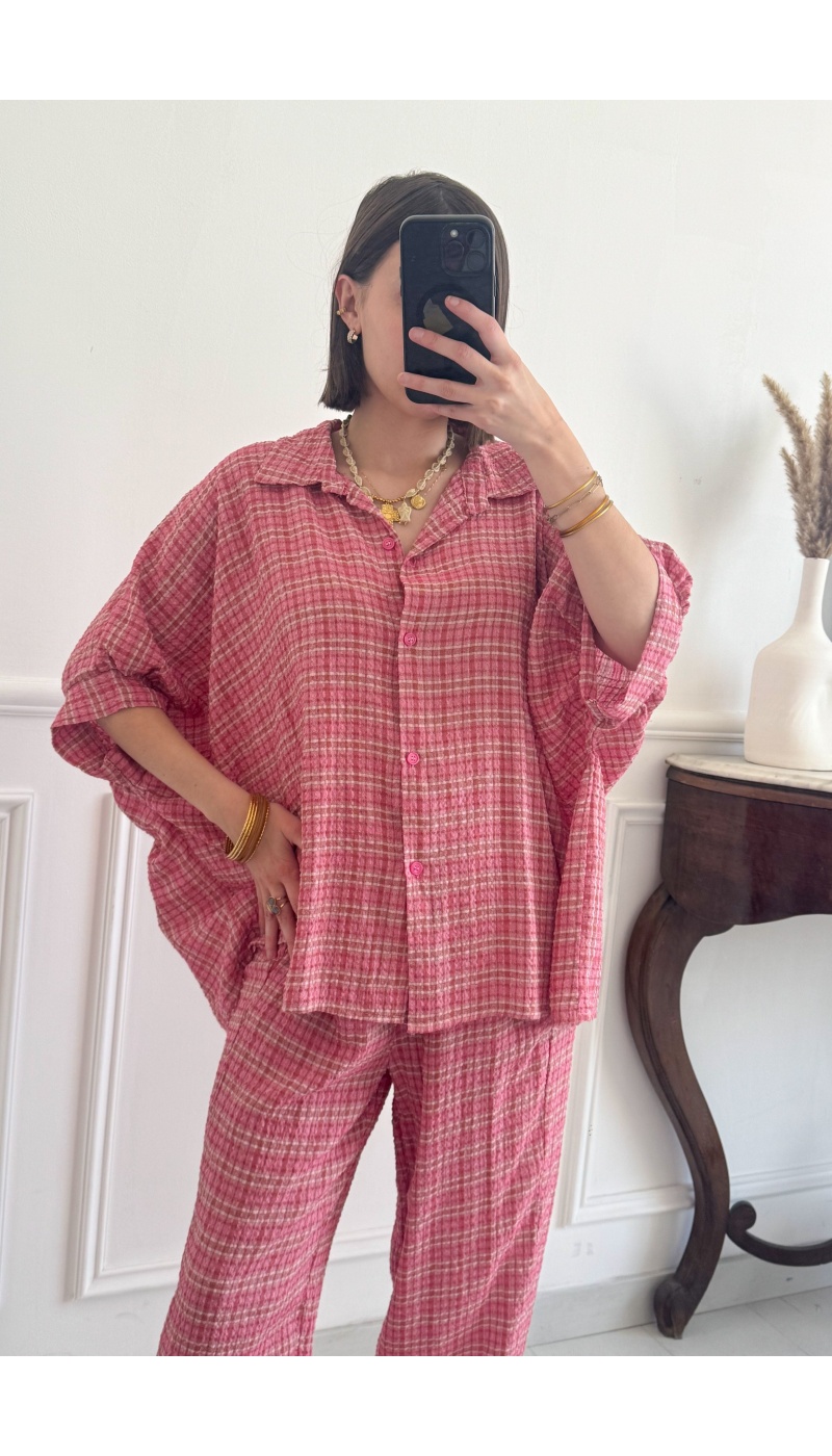 Pink Check Blouse GREENA