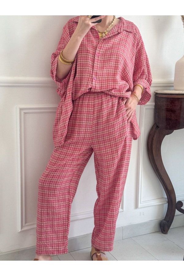 GREENY Rosa karierte Hose