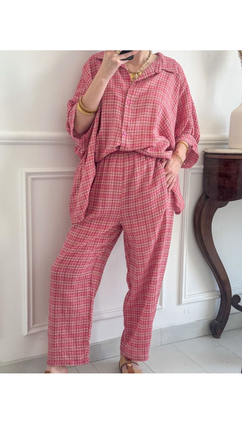 Pantaloni a quadri rosa GREENY