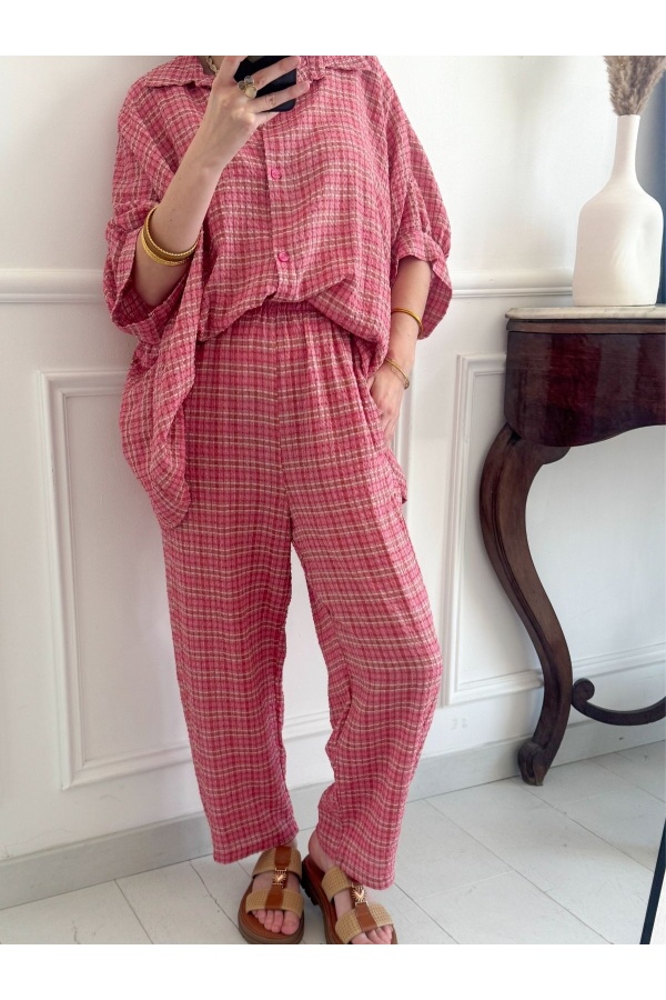 Pantaloni a quadri rosa GREENY 2