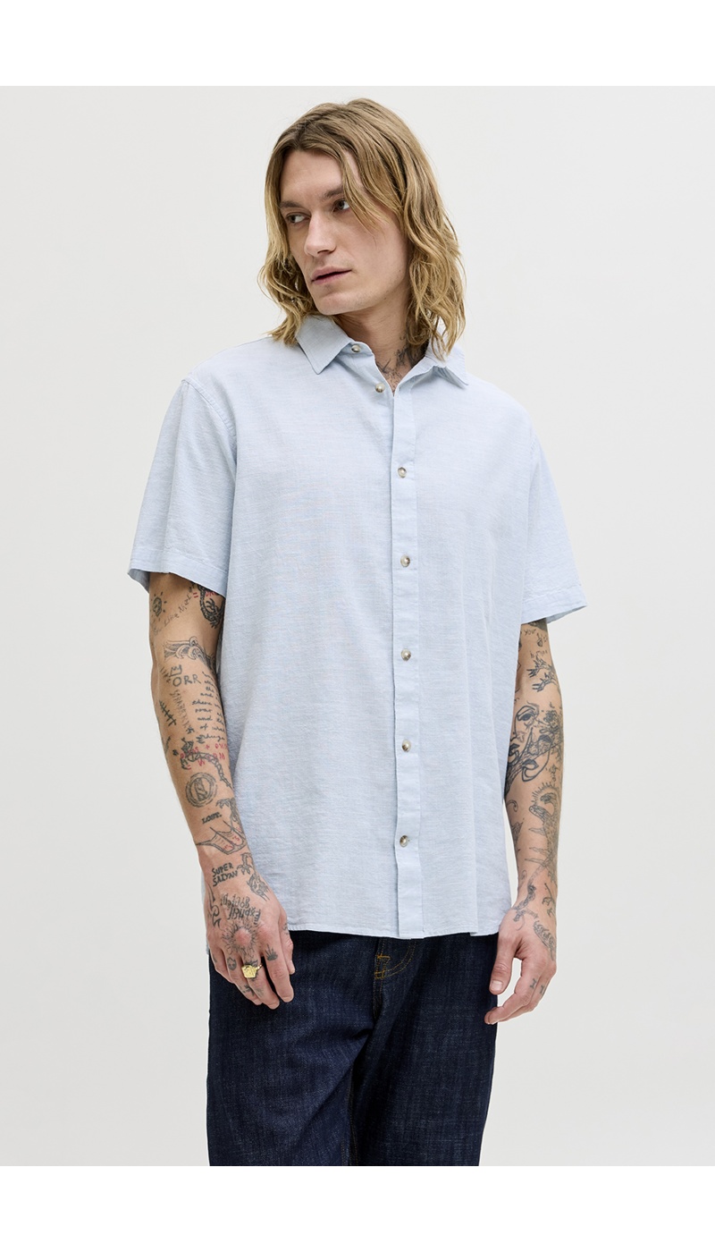 Camisa Lino Azul Celeste JJESUMMER