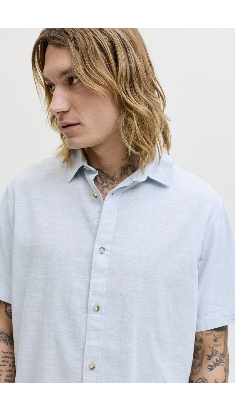 Camicia in lino blu celeste JJESUMMER