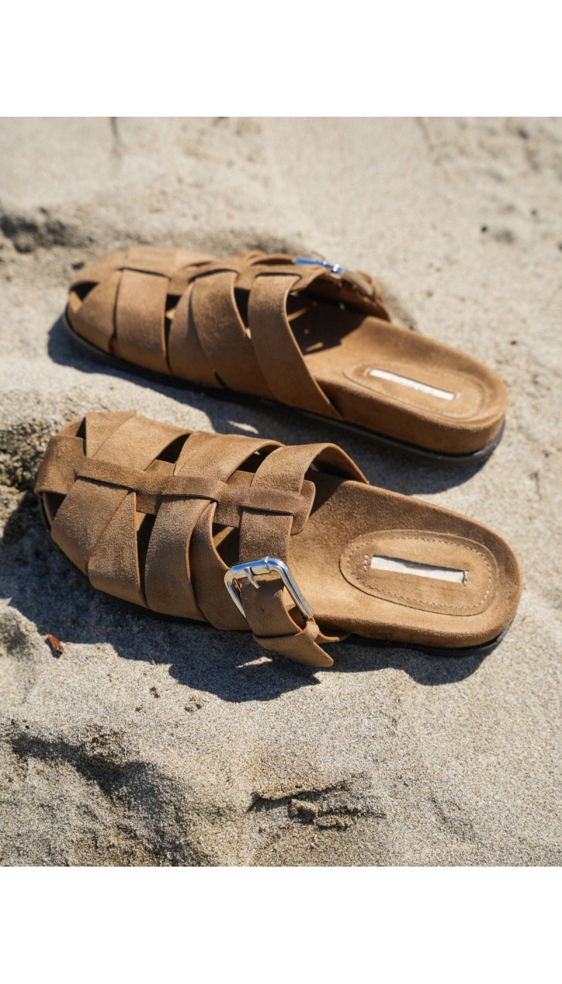 Sandales Croisé Plate Camel NOE