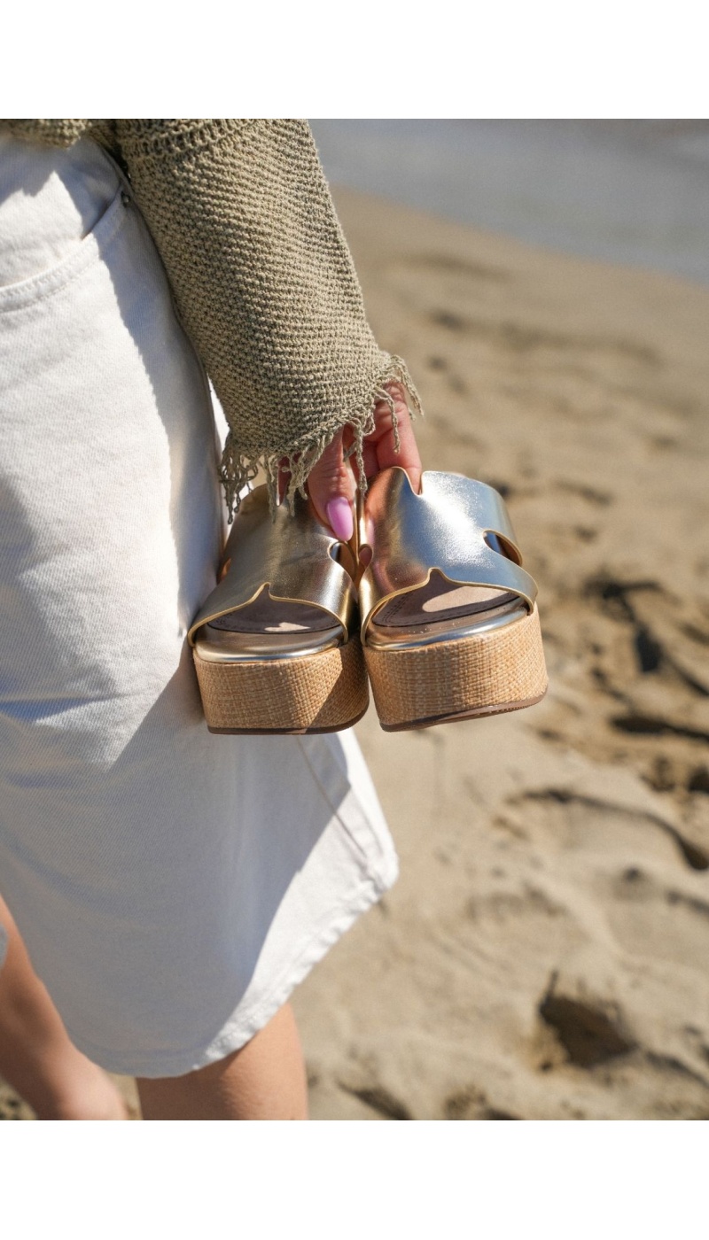 MYKONOS Gold Wedge Sandals