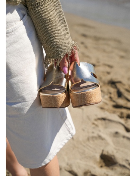 MYKONOS Gold Wedge Sandals