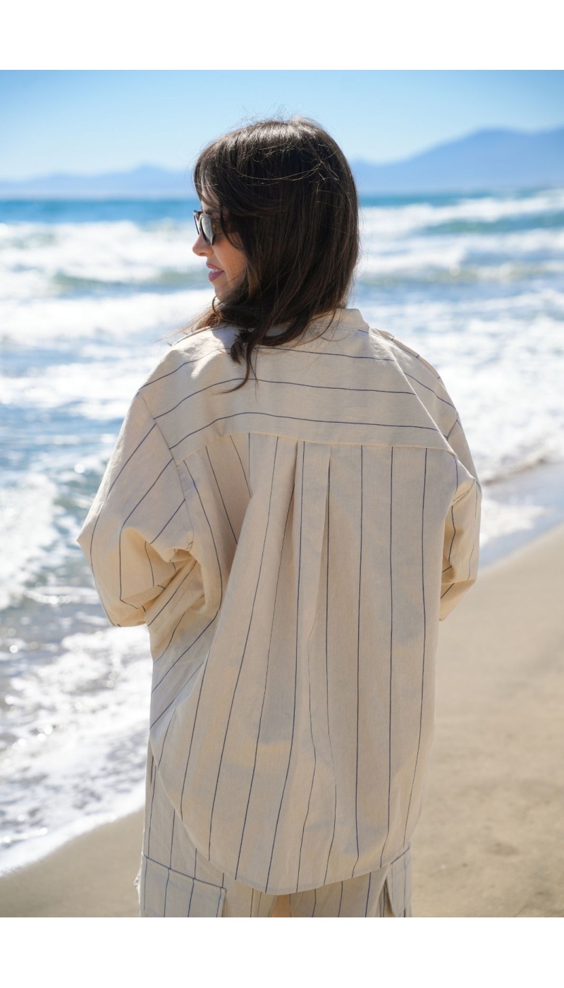 Johanna CELIA Blusa Rayas Crudo - Elegancia y Estilo