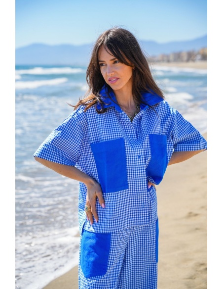 MANDY Blau karierte Bluse – Eleganz und schicker Stil