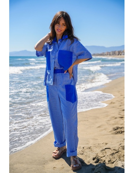 MANDY Blue Check Blouse - Elegance and Chic Style