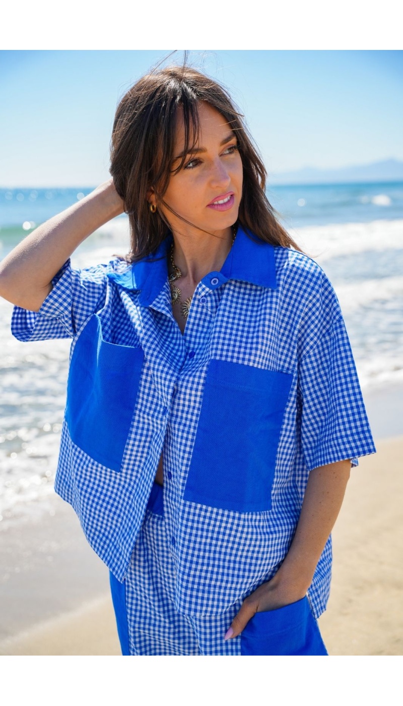 MANDY Blusa Cuadros Azul - Elegancia y Estilo Chic