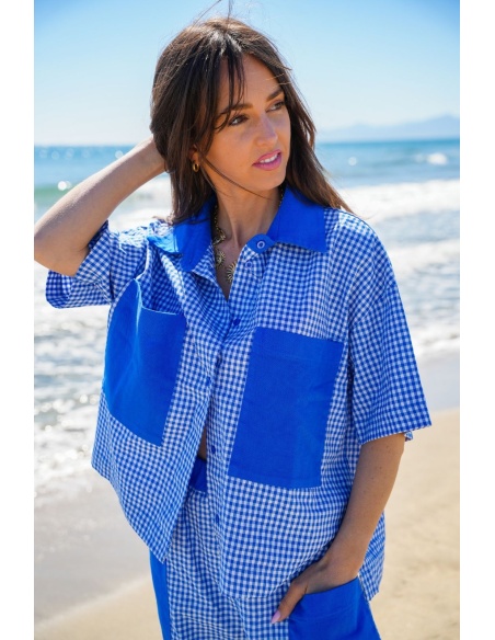 MANDY Blusa Cuadros Azul - Elegancia y Estilo Chic