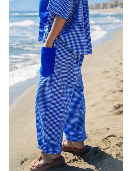Pantalon Carreaux Bleus ARMEL élégant pour femme