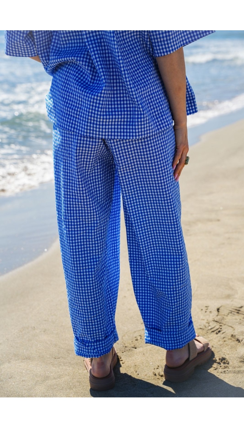 Pantalón ARMEL elegante de cuadros azules para mujer