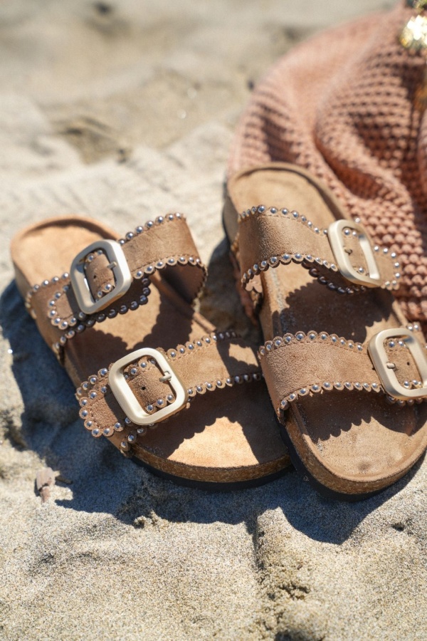 PALMA Taupe Gold Flat Sandal