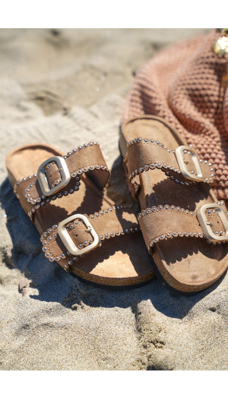 PALMA Taupe Gold Flat Sandal