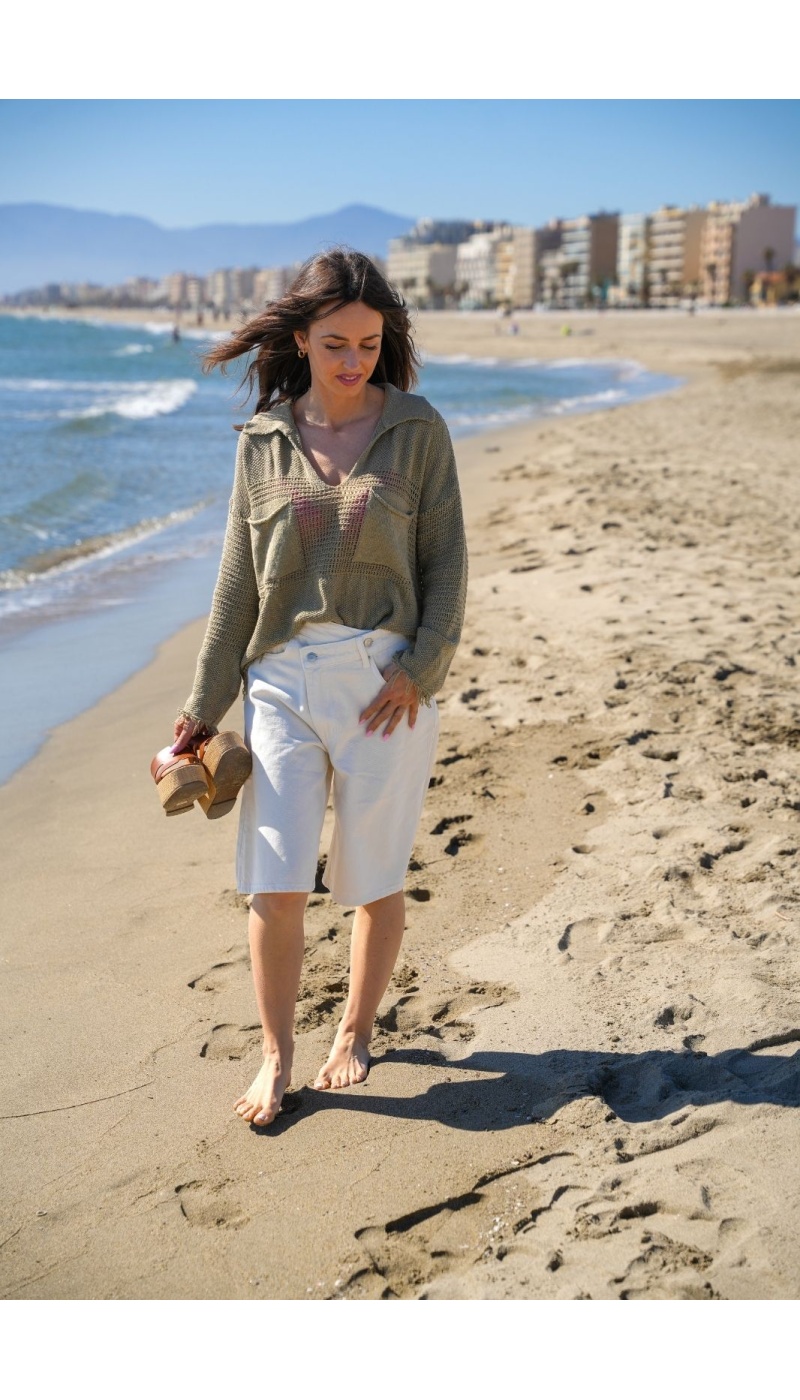 Khakifarbenes Banditas-Häkeltop PADEL